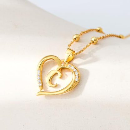 Cicy Bell Womens Heart Initial Necklace 18k Gold Plated | Personalized Letter Pendant, 17.7'' with 2'' Extender - color: Style 2-C-Gold
