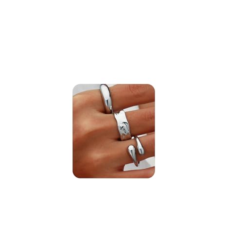Gold Chunky Rings for Women Non Tarnish, 18K Gold Plated Statement Dome Rings Stacking,Thumb Ring, Mens Silver Wedding Band Jewelry Size 5-11 - color: Silver