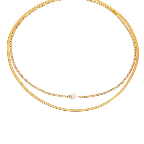 Layered Gold Necklaces for Women14K Gold Planted Non Tarnish | Cuban, Herringbone,Figaro,Paperclip Chain Layering Stack Choker Necklace , Trendy Jewelry Gift for Women - color: D