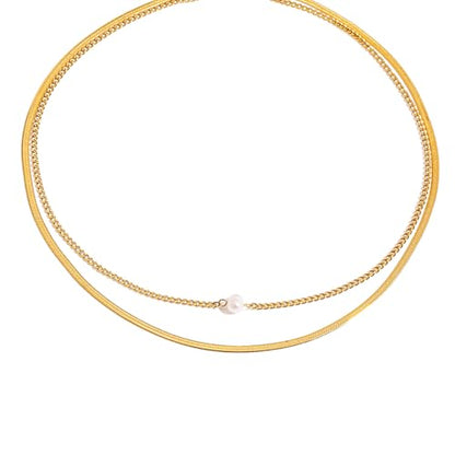 Layered Gold Necklaces for Women14K Gold Planted Non Tarnish | Cuban, Herringbone,Figaro,Paperclip Chain Layering Stack Choker Necklace , Trendy Jewelry Gift for Women - color: D