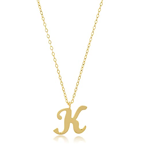 MAX + STONE 10k Solid White or Yellow Gold Dainty Script Initial Extendable Necklace, 16+2 inches - style: 10k Yellow Gold / Letter K