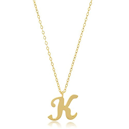 MAX + STONE 10k Solid White or Yellow Gold Dainty Script Initial Extendable Necklace, 16+2 inches - style: 10k Yellow Gold / Letter K