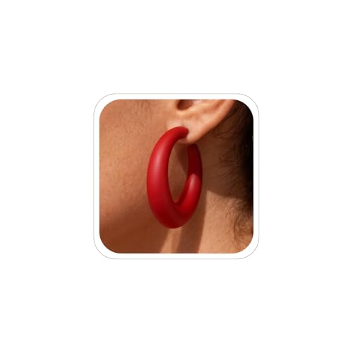 Colorful Hoop Earrings for Women Retro Neon Hoop Earrings Vintage 80s 90s Earring Chunky Statement Earring Y2k Jewelry Neon Costume Accessories - color: Red
