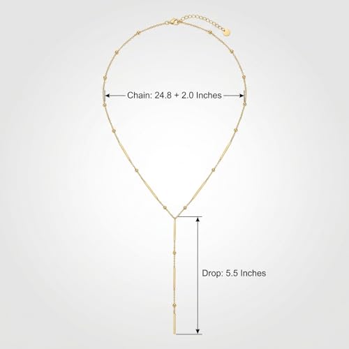 RINHOO Long Lariat Necklace for Women 18K Gold Plated Stainless Steel | Y-Drop Lariat Design, 18K Gold Hypoallergenic, Non-Tarnish V-Neck Layering, Wedding Prom Gift - color: Gold-Bar