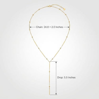 RINHOO Long Lariat Necklace for Women 18K Gold Plated Stainless Steel | Y-Drop Lariat Design, 18K Gold Hypoallergenic, Non-Tarnish V-Neck Layering, Wedding Prom Gift - color: Gold-Bar
