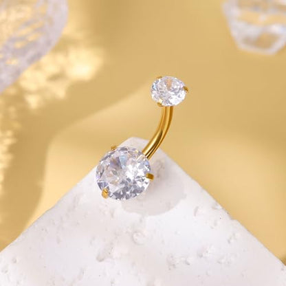 14G G23 Titanium Dangle Belly Button Rings for Women Gold Internally Threaded Belly Rings Dangling Teardrop Heart CZ Belly Button Piercing Hypoallergenic Navel Piercing Jewelry