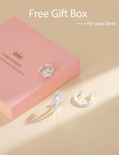 Carffordo 3Pcs Ear Cuffs Non Piercing for Women, Dainty Clip on Earrings | Trendy 14K Gold Plated Ear Cuff with Cubic Zirconia, Fake Piercing Cartilage Earrings, Lightweight Jewelry for Daily Wear - color: 3pcs-hoop-s
