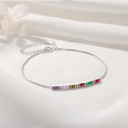 Sterling Silver Personalized 1-6 Birthstone Bracelet for Women Mothers Day Bracelet for Mom Daughter Custom Dainty Jewelry for Christmas Birthday Gift Ideas - style: Silver-6 stones