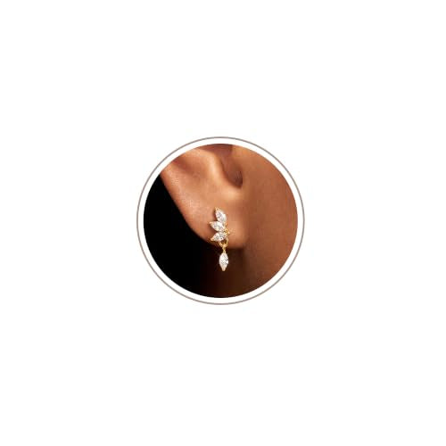 Freekiss Cartilage Flat Back Earrings Hypoallergenic for Sensitive Ears | 14K Gold / Sterling Silver Plated Climbers Earrings for Women Dainty Cz Stud Earring 20G Conch Tragus Helix Piercing Jewelry - color: 4CZ Marquise-GD