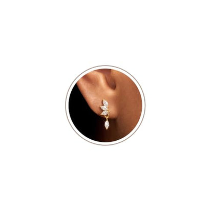 Freekiss Cartilage Flat Back Earrings Hypoallergenic for Sensitive Ears | 14K Gold / Sterling Silver Plated Climbers Earrings for Women Dainty Cz Stud Earring 20G Conch Tragus Helix Piercing Jewelry - color: 4CZ Marquise-GD
