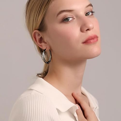 Senteria 925 Sterling Silver Post Twisted Hoop Earrings for Women 30-50MM | Hypoallergenic Large Silver Hoop Earrings for Women,Lightweight Thick Weave Braid Hoops,Nickel Lead-Free for Sensitive Ears - color: 30mm black hoops