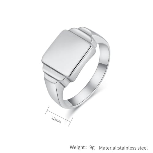 PAURO Unisex Square Shaped Signet Ring Geometric Style | Stainless Steel Square-shaped Signet Style for Men Women,Classical Simple Plain Wedding Engagement Statement Ring - color: Silver