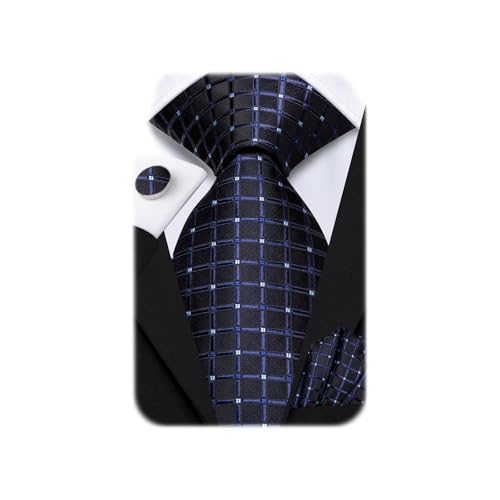 Dubulle Mens Paisley Striped Tie Woven Necktie for Men and Handkerchief Cufflinks Set Wedding Formal Business - color: Black Blue