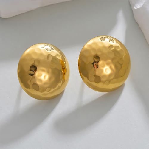 Hammered Gold Spherical Stud Earrings for Women 18K Gold Plated Stainless Steel Round Half Ball Studs Earrings Statement Ear Jewelry