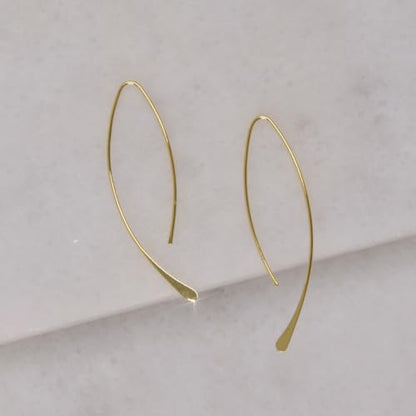 Upside Down Hoop Earrings - Hypoallergenic Lightweight Wire Needle Drop Dangle Threader Hoops for Women, Safe for Sensitive Ears - Plated in 925 Sterling Silver or 18k Gold - color: 2" inch - 18k Gold Plated