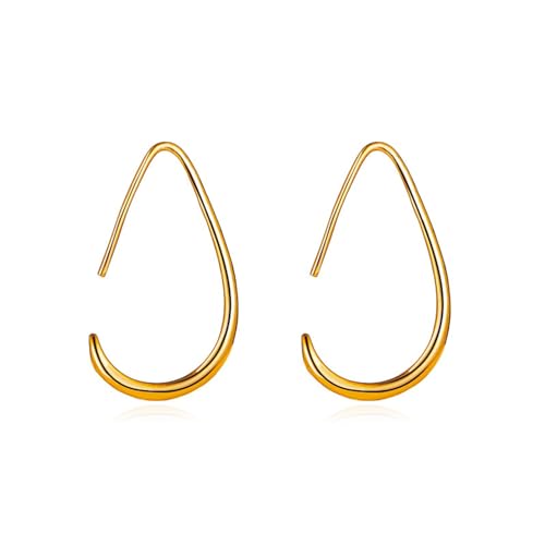 MALOYANVE Lightweight Teardrop Hoop Earrings Gold Silver Plated Large Hollow Out Oval Pull Through Statement Hoop Earrings High Polished Jewelry Gift for Women - color: Gold