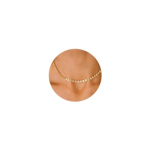 CHESKY 14K Gold Plated Silver Dainty Satellite Choker Necklace for Women | Layered Beaded Chain Necklace, Thin Choker Jewelry, Dainty Gold necklace, Minimalist Trendy Jewelry, Daily Gift for Women - style: Disc-Gold