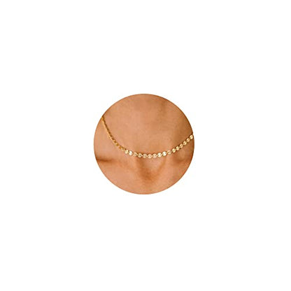 CHESKY 14K Gold Plated Silver Dainty Satellite Choker Necklace for Women | Layered Beaded Chain Necklace, Thin Choker Jewelry, Dainty Gold necklace, Minimalist Trendy Jewelry, Daily Gift for Women - style: Disc-Gold