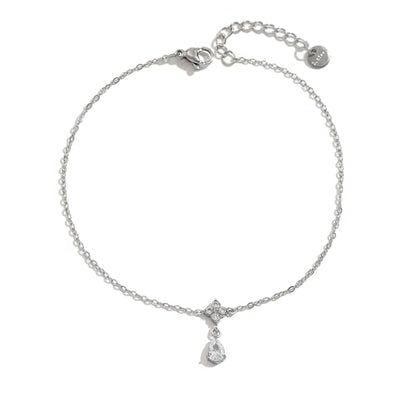 Gold Anklets for Women 18K Gold Plated CZ Ankle Bracelet Dainty Droplet Bar Tennis Ankle Trendy Summer Waterproof Beach Foot Chain Jewelry - color: Flower Charm-White Gold