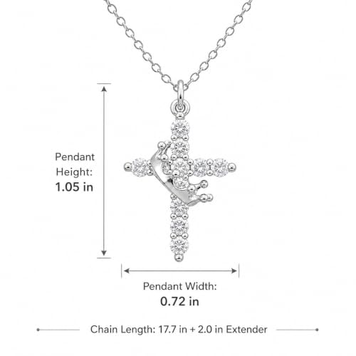 Cross Necklace for Women, Gold Plated Round Pendant with Cubic Zirconia - color: White Gold