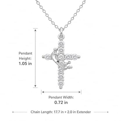 Cross Necklace for Women, Gold Plated Round Pendant with Cubic Zirconia - color: White Gold