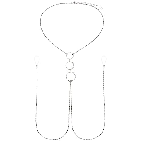 QWALIT Nipple Ring Stainless Steel Non Piercing Nipple Rings Nipplerings with Choker Chain Faux Body Piercing Jewelry for Women - style: B-3 circles