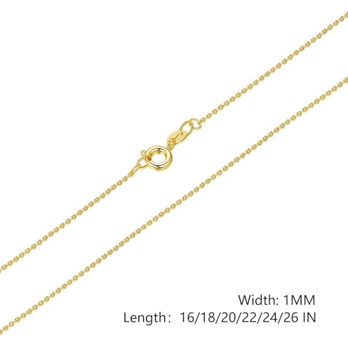 MONA MILANI 14K Gold Necklaces for Women & Mens Necklace Gold Chain for Women Mens Chains Elegant Dainty 14k Necklaces thin Cable Chain Necklace Chains 1mm 16-26 - size: 16in