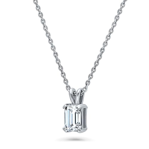 BERRICLE Sterling Silver CZ Solitaire Pendant Necklace for Women, Gold Flashed, Cubic Zirconia - Asscher, Emerald, Heart Shaped, Princess, Round Cut - style: Emerald Cut