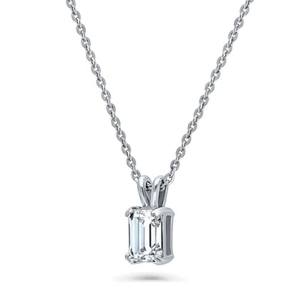 BERRICLE Sterling Silver CZ Solitaire Pendant Necklace for Women, Gold Flashed, Cubic Zirconia - Asscher, Emerald, Heart Shaped, Princess, Round Cut - style: Emerald Cut