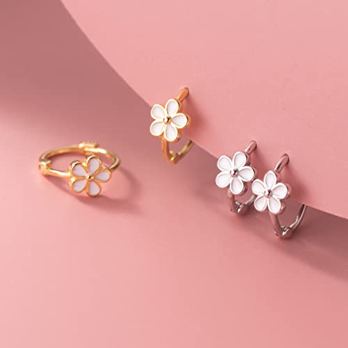 Reffeer Solid 925 Sterling Silver Flower Hoop Earrings Huggie for Women Teen Girls Daisy Hoop Earrings Cartilage Helix Earrings - color: B-Yellow