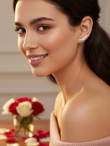 Moissanite 20mm Butterlfy/Flower/Leaf/Bezel Crawler Stud Earrings for Women, 925 Sterling Silver with Gold Plated, Hypoallergenic Cartilage Earrings, Valentines Birthday Anniversary Wedding Gift - color: Bezel Setting - White Gold