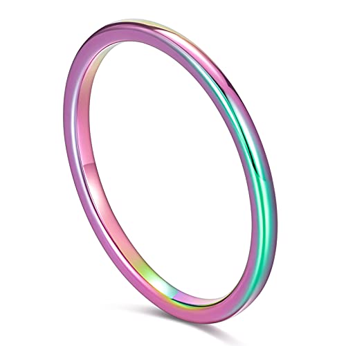 TRUMIUM 2mm 4mm 6mm 8mm Tungsten Wedding Band Ring for Men Women Silver/Rose Gold Plated/Rainbow/Gold Plated Domed High Polish Engagement Promise Rings Comfort Fit 4-15 - color: Tungsten-Rainbow-2mm