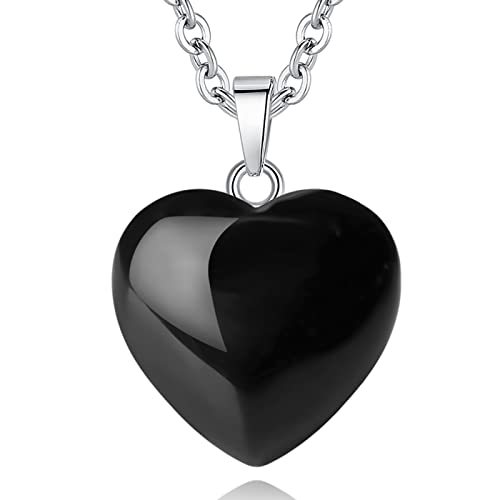 QINJIEJIE Black Obsidian Necklace Healing Crystal Necklace Heart Pendants | Black Heart Obsidian Jewelry Love Real Reiki Energy for Women Mothers Day Gift Christmas Heart Crystal Necklace for Women - color: Black Obsidian