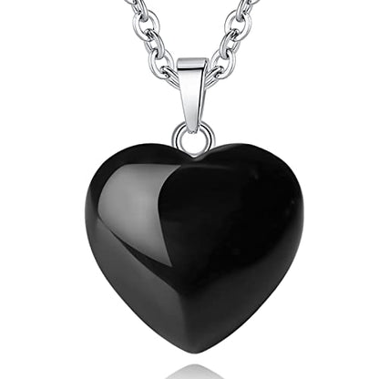 QINJIEJIE Black Obsidian Necklace Healing Crystal Necklace Heart Pendants | Black Heart Obsidian Jewelry Love Real Reiki Energy for Women Mothers Day Gift Christmas Heart Crystal Necklace for Women - color: Black Obsidian