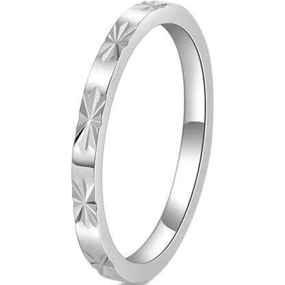 Jude Jewelers 2mm Stainless Steel Carved Flower Pattern Stacking Wedding Band Ring - color: Silver