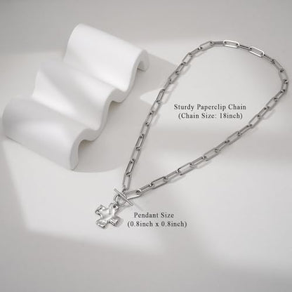 Bheop Chunky Cross Necklace for Women, 14K Gold Silver Statement Necklace | Sturdy Paperclip Chain, Hammered Pendant, Vintage Charm, Trendy Costume Jewelry, Faith Christian Religious Gift, Non Tarnish - style: SL-Toggle Necklace(0.8 inch Pendant)