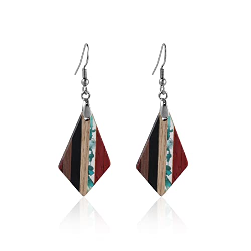 Retro Wooden Resin Geometric Bar Drop Dangle Earrings Layered Leopard for Women Polymer Clay Lightweight Statement Jewelry - style: 2
