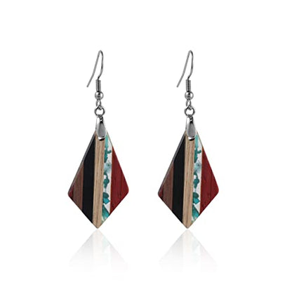 Retro Wooden Resin Geometric Bar Drop Dangle Earrings Layered Leopard for Women Polymer Clay Lightweight Statement Jewelry - style: 2