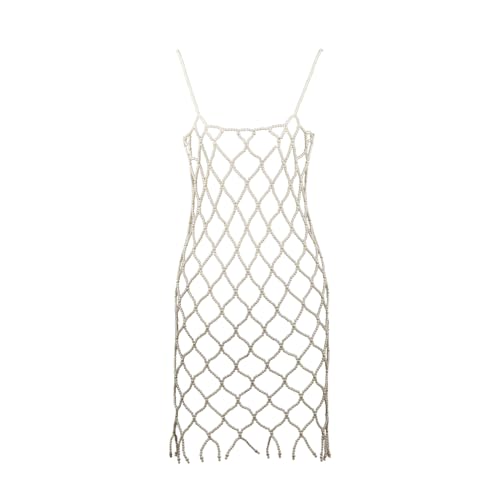 Pearl Body Chain for Women White Bead Mesh Cover Up Top Shoulder Shawl Statement Necklace Jewelry Costume - color: N1400-white pearl