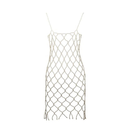 Pearl Body Chain for Women White Bead Mesh Cover Up Top Shoulder Shawl Statement Necklace Jewelry Costume - color: N1400-white pearl