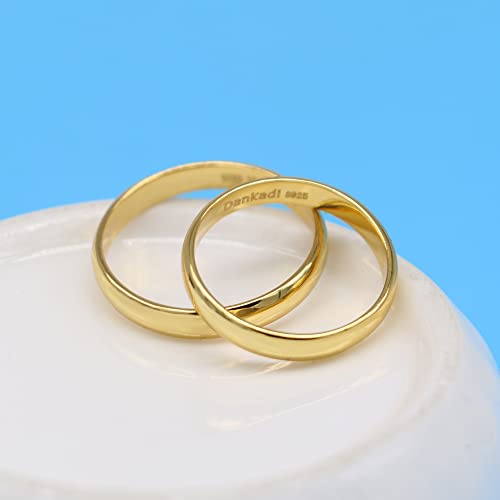 Dankadi Simple Fashion S925 Sterling Silver Ring Smooth Plain Dome Comfort Solid Silver Wedding Ring For Men & Women 3.5 mm 3-13# 24k Real Gold Plated Jewelry - color: Simple style gold