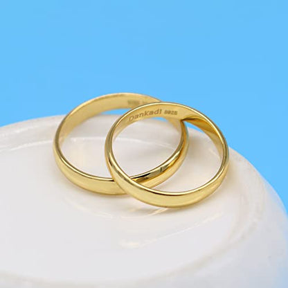 Dankadi Simple Fashion S925 Sterling Silver Ring Smooth Plain Dome Comfort Solid Silver Wedding Ring For Men & Women 3.5 mm 3-13# 24k Real Gold Plated Jewelry - color: Simple style gold