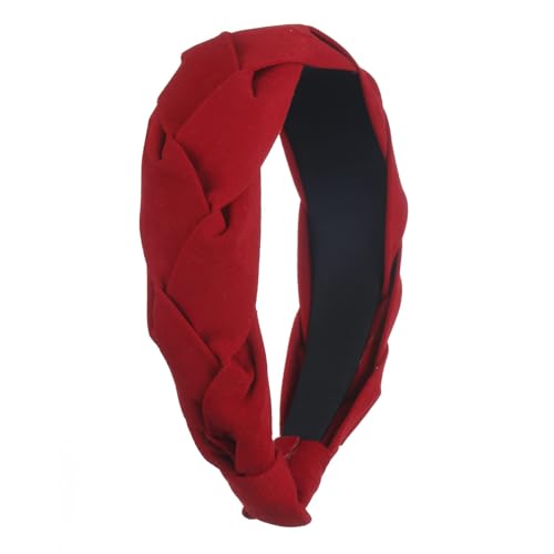 Braided Velvet Headband for Women Wide Hair Band | Wide Fabric Red Braided Cute Handmade Makeup Hair Band Thin and Thick Hair Skincare Boho Spring Headband for Washing Face - color: Fabric Red Headbands