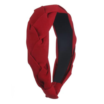 Braided Velvet Headband for Women Wide Hair Band | Wide Fabric Red Braided Cute Handmade Makeup Hair Band Thin and Thick Hair Skincare Boho Spring Headband for Washing Face - color: Fabric Red Headbands