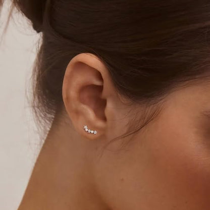 Star 14K Gold Plated Ear Cuff Earrings for Women Non Piercing, Dainty Silver Plated Clip on Cartilage Ear Cuff Non Pierced Trendy CZ Northstar Starburst Sparkling Climber Clawer Earring Jewelry - style: Northstar Stud 2-Silver