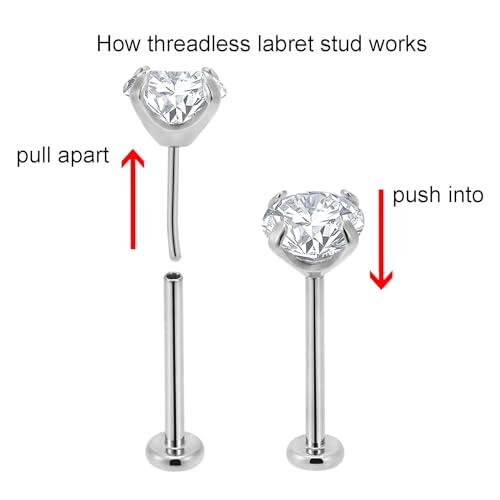 20g/18g/16g Titanium Press Fit Threadless Push in Labret Stud