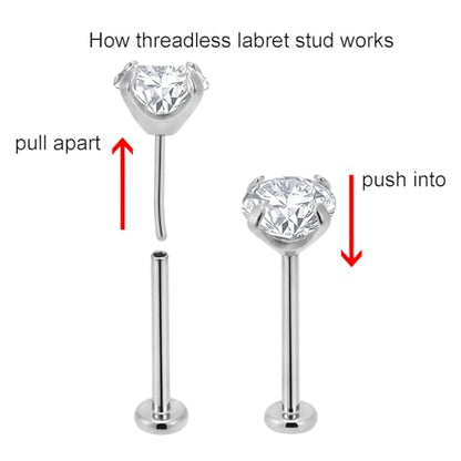 20g/18g/16g Titanium Press Fit Threadless Push in Labret Stud