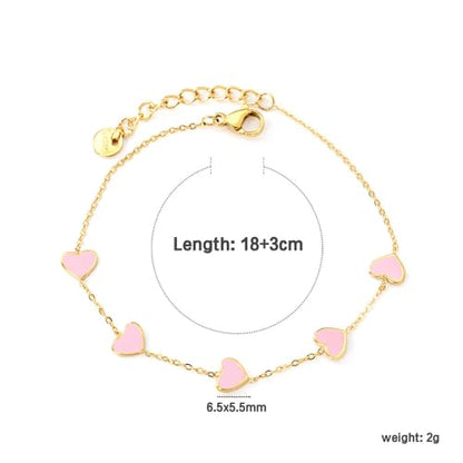 Cute Heart Charm Link Chain Bracelet for Women Dainty Stainless Steel Gold Plated Colorful Enamel Love Heart Adjustable Bracelets Fashion Jewelry for Bff Daughter Her - color: Pink