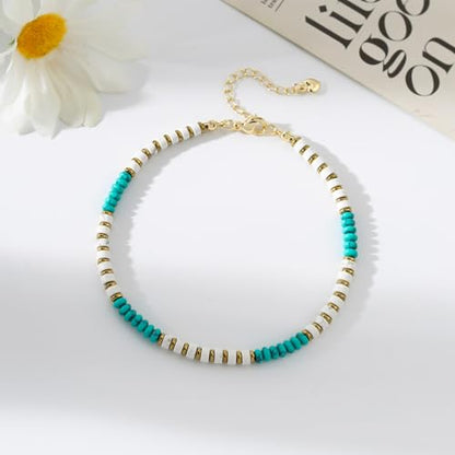 XIJIN Natural Stone Beaded Anklets for Women Handmade Beach Boho Turquoise Beads Ankle Bracelet Jewelry Gift for Her - color: A