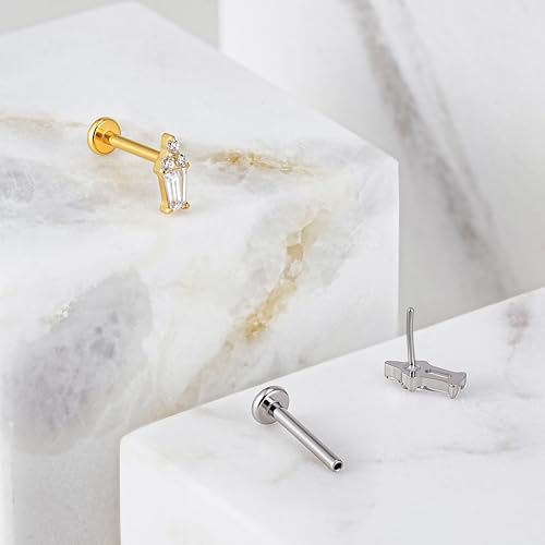 1PC ASTM F136 Titanium Mini Threadless Flat Back Stud 18G 6mm 8mm for Conch Helix Flat Tragus Labret - color: Soldered Trapezoidal - Gold